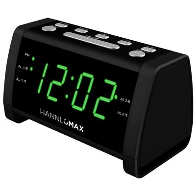 HANNLOMAX HX-138CR Alarm Clock Radio, PLL AM/FM Radio with Preset Stations, 1.4" Green LED Display, Dual Alarm, AC Operation only. (Black)