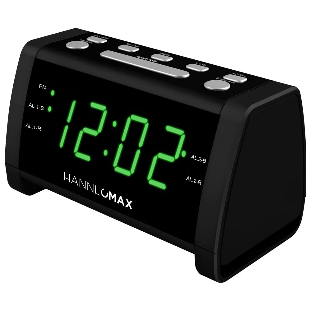 HANNLOMAX HX-138CR Alarm Clock Radio, PLL AM/FM Radio with Preset Stations, 1.4" Green LED Display, Dual Alarm, AC Operation only. (Black)