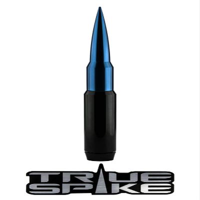 TRUE SPIKE 9 inch Black Blue TIP PENETRATOR Fat Bullet Antenna with Anti-Theft + Copper Coil in Heavy Gauge CNC Machined Billet Aluminum Short Compatible with Ford F150 F250 F350 F-Series Trucks