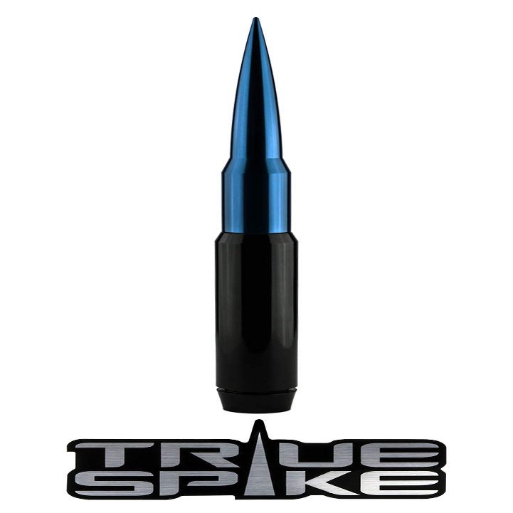 TRUE SPIKE 9 inch Black Blue TIP PENETRATOR Fat Bullet Antenna with Anti-Theft + Copper Coil in Heavy Gauge CNC Machined Billet Aluminum Short Compatible with Ford F150 F250 F350 F-Series Trucks