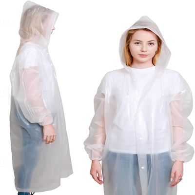 BP TRENDZ Rain Ponchos for Adults 2 Packs, Reusable Rain Jacket Men and Women, Waterproof with Drawstring Hood, Portable Emergency Rain Poncho for Adults  White