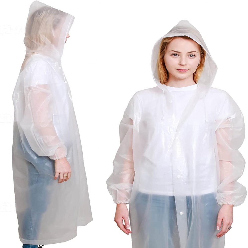 BP TRENDZ Rain Ponchos for Adults 2 Packs, Reusable Rain Jacket Men and Women, Waterproof with Drawstring Hood, Portable Emergency Rain Poncho for Adults  White