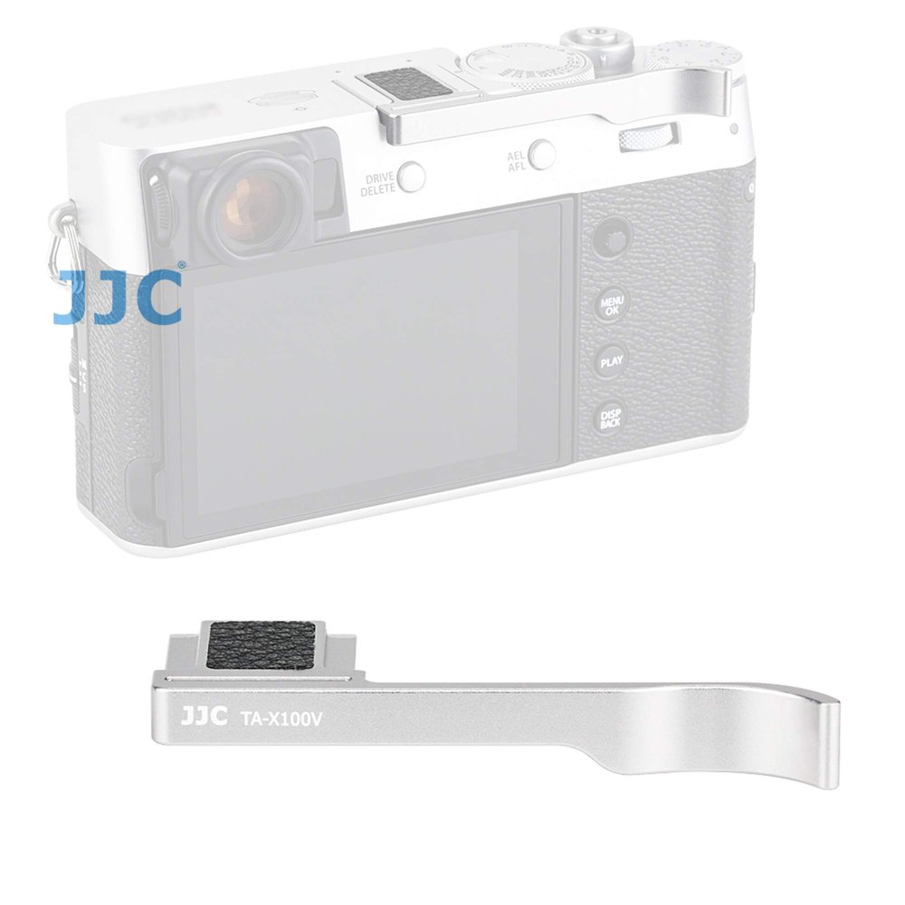 JJC TA-X100V Silver Thumbs Up Grip for Fuji X100V Camera, Hot Shoe Thumb Grip Comaptible with Fujifilm X100V X100F X-E3, Made of Premium Anodized Aluminium Alloy, Weight 6G, Size 66.128.39mm