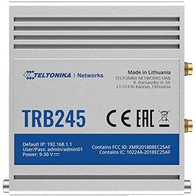 Teltonika TRB245 Industrial Rugged LTE Gateway TRB245000000, 150, W125727569 (Gateway TRB245000000, 150 Mpps, SNMP, TCP, UDP, IPv4, IPv6, ICMP, NTP, DNS, HTTP, HTTPS, FTP, SMTP, SSL)