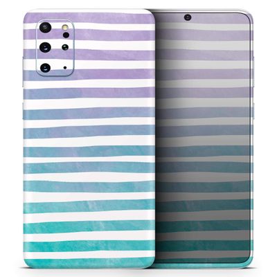 DesignSkinz Purple to Green Watercolor Ombre Stripes | Protective Vinyl Decal Wrap Skin Cover Compatible with The Samsung Galaxy S20 Plus (Full-Body, Screen Trim & Back Glass Skin)