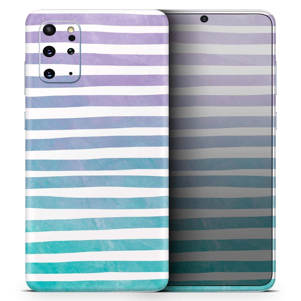 DesignSkinz Purple to Green Watercolor Ombre Stripes | Protective Vinyl Decal Wrap Skin Cover Compatible with The Samsung Galaxy S20 Plus (Full-Body, Screen Trim & Back Glass Skin)