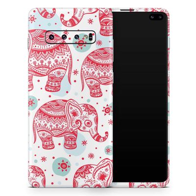 DesignSkinz Sacred Red Elephant and Polkadots | Protective Vinyl Decal Wrap Skin Cover Compatible with The Samsung Galaxy S10e (Full-Body, Screen Trim & Back Glass Skin)