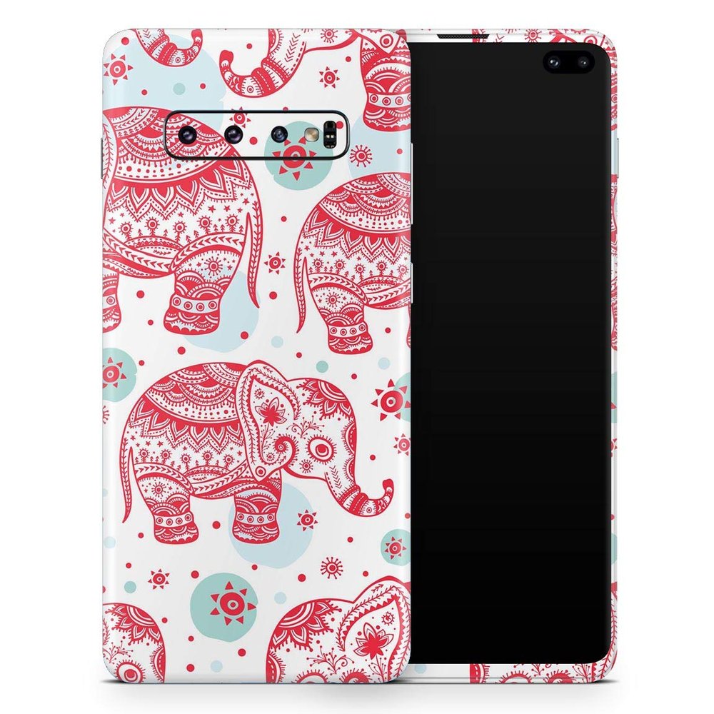 DesignSkinz Sacred Red Elephant and Polkadots | Protective Vinyl Decal Wrap Skin Cover Compatible with The Samsung Galaxy S10e (Full-Body, Screen Trim & Back Glass Skin)