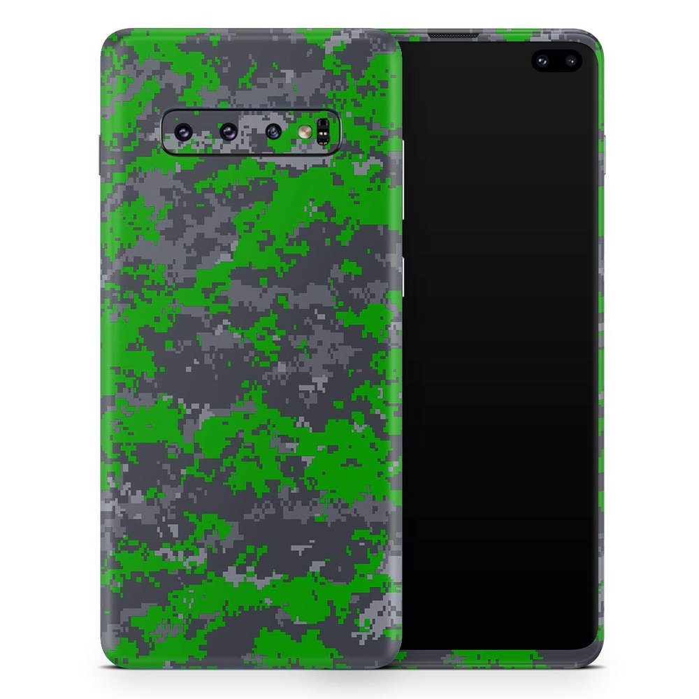 DesignSkinz Dark Green and Gray Digital Camouflage | Protective Vinyl Decal Wrap Skin Cover Compatible with The Samsung Galaxy S10 Plus (Full-Body, Screen Trim & Back Glass Skin)