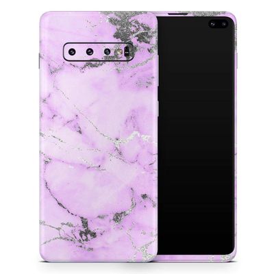 DesignSkinz Purple Marble & Digital Silver Foil V4 | Protective Vinyl Decal Wrap Skin Cover Compatible with The Samsung Galaxy S9 Plus (Full-Body, Screen Trim & Back Glass Skin)