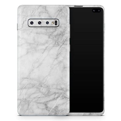 DesignSkinz White Scratched Marble | Protective Vinyl Decal Wrap Skin Cover Compatible with The Samsung Galaxy S10e (Full-Body, Screen Trim & Back Glass Skin)