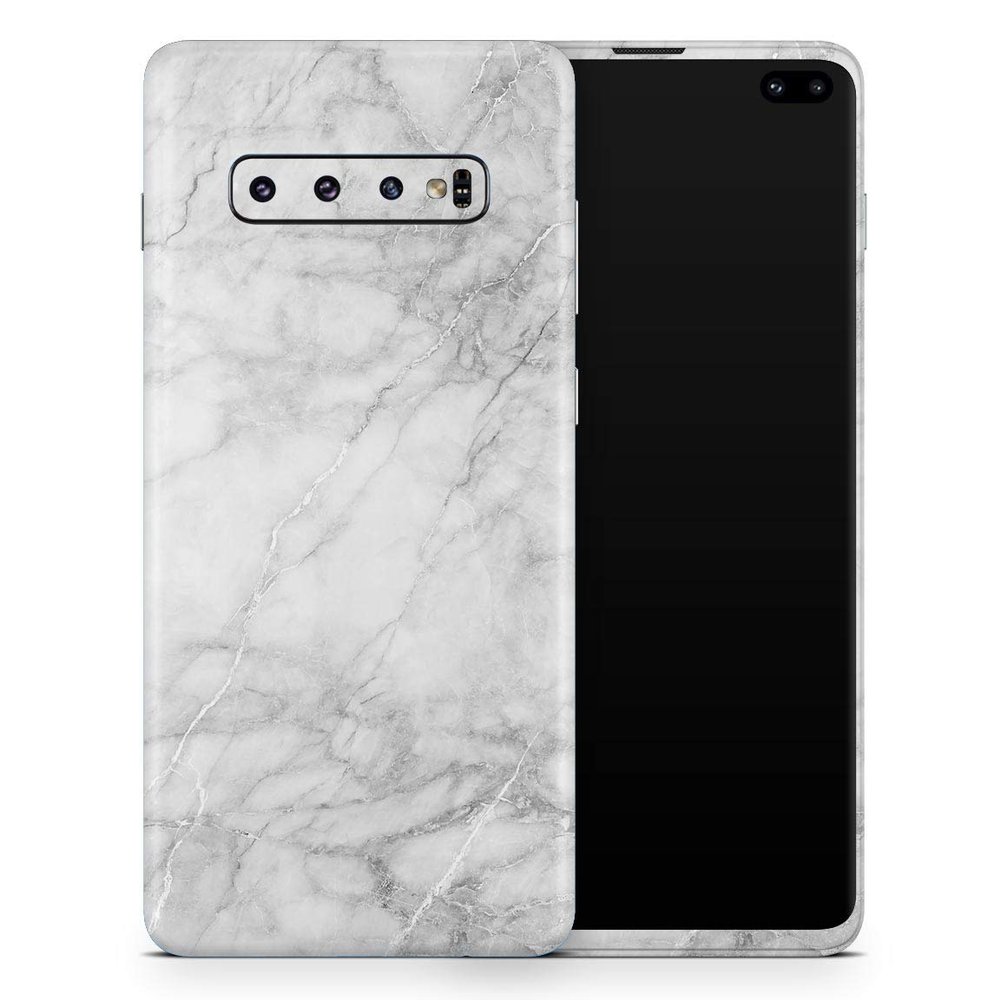 DesignSkinz White Scratched Marble | Protective Vinyl Decal Wrap Skin Cover Compatible with The Samsung Galaxy S10e (Full-Body, Screen Trim & Back Glass Skin)
