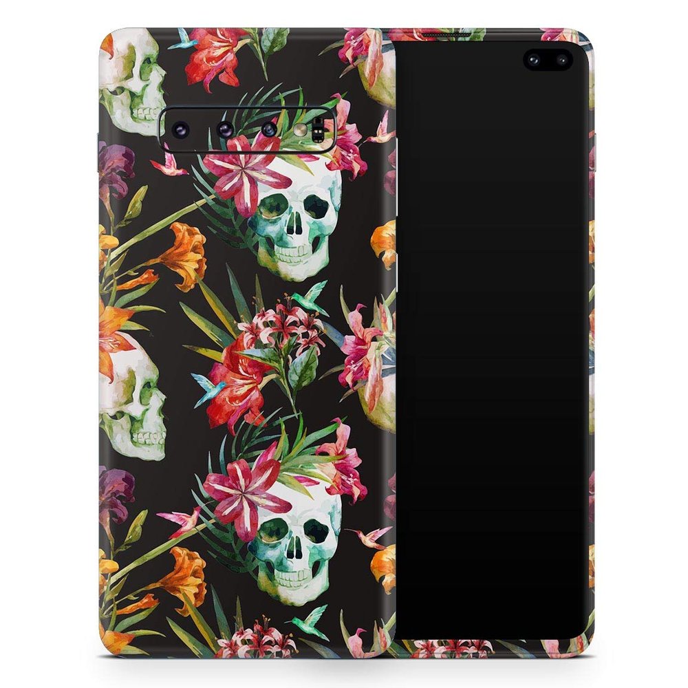 DesignSkinz Tropical Skull Floral | Protective Vinyl Decal Wrap Skin Cover Compatible with The Samsung Galaxy Note 10 Plus (Full-Body, Screen Trim & Back Glass Skin)