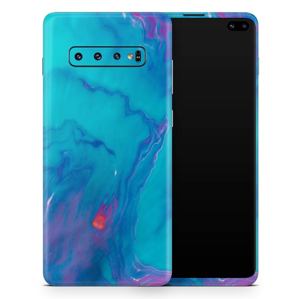 DesignSkinz Marbleized Ocean Blue | Protective Vinyl Decal Wrap Skin Cover Compatible with The Samsung Galaxy S9 Plus (Full-Body, Screen Trim & Back Glass Skin)