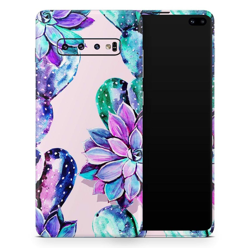 DesignSkinz Watercolor Cactus Succulent Bloom V15 | Protective Vinyl Decal Wrap Skin Cover Compatible with The Samsung Galaxy S9 (Full-Body, Screen Trim & Back Glass Skin)