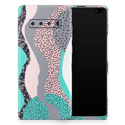 DesignSkinz Retro Summer Mint and Coral | Protective Vinyl Decal Wrap Skin Cover Compatible with The Samsung Galaxy S10 (Full-Body, Screen Trim & Back Glass Skin)