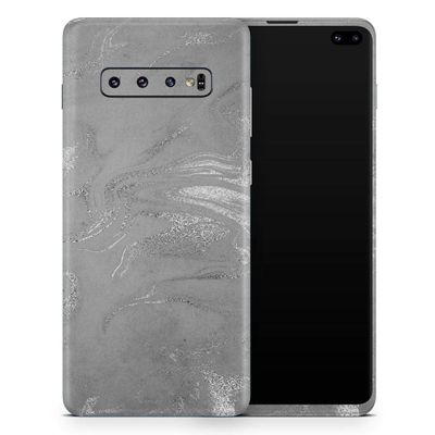 DesignSkinz Dark Silver Marble Swirl V6 | Protective Vinyl Decal Wrap Skin Cover Compatible with The Samsung Galaxy S9 (Full-Body, Screen Trim & Back Glass Skin)