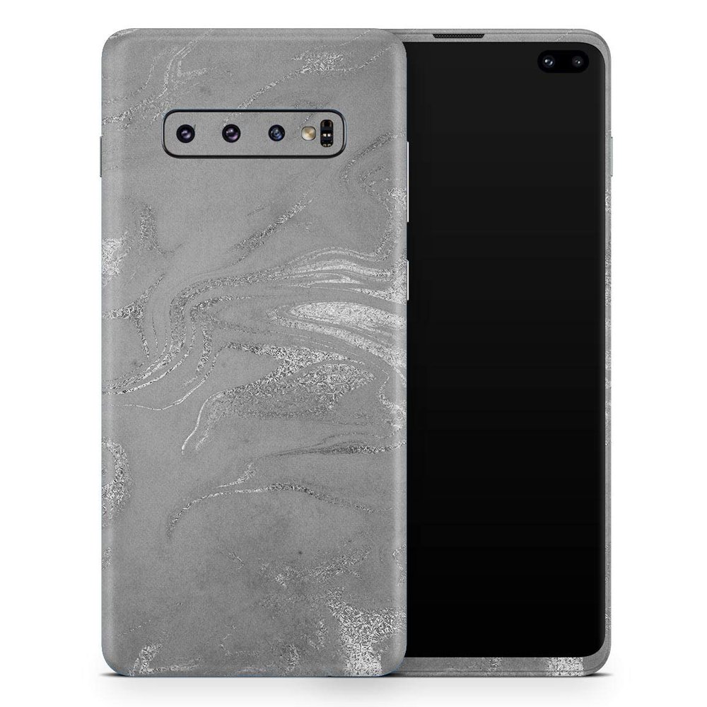 DesignSkinz Dark Silver Marble Swirl V6 | Protective Vinyl Decal Wrap Skin Cover Compatible with The Samsung Galaxy S9 (Full-Body, Screen Trim & Back Glass Skin)