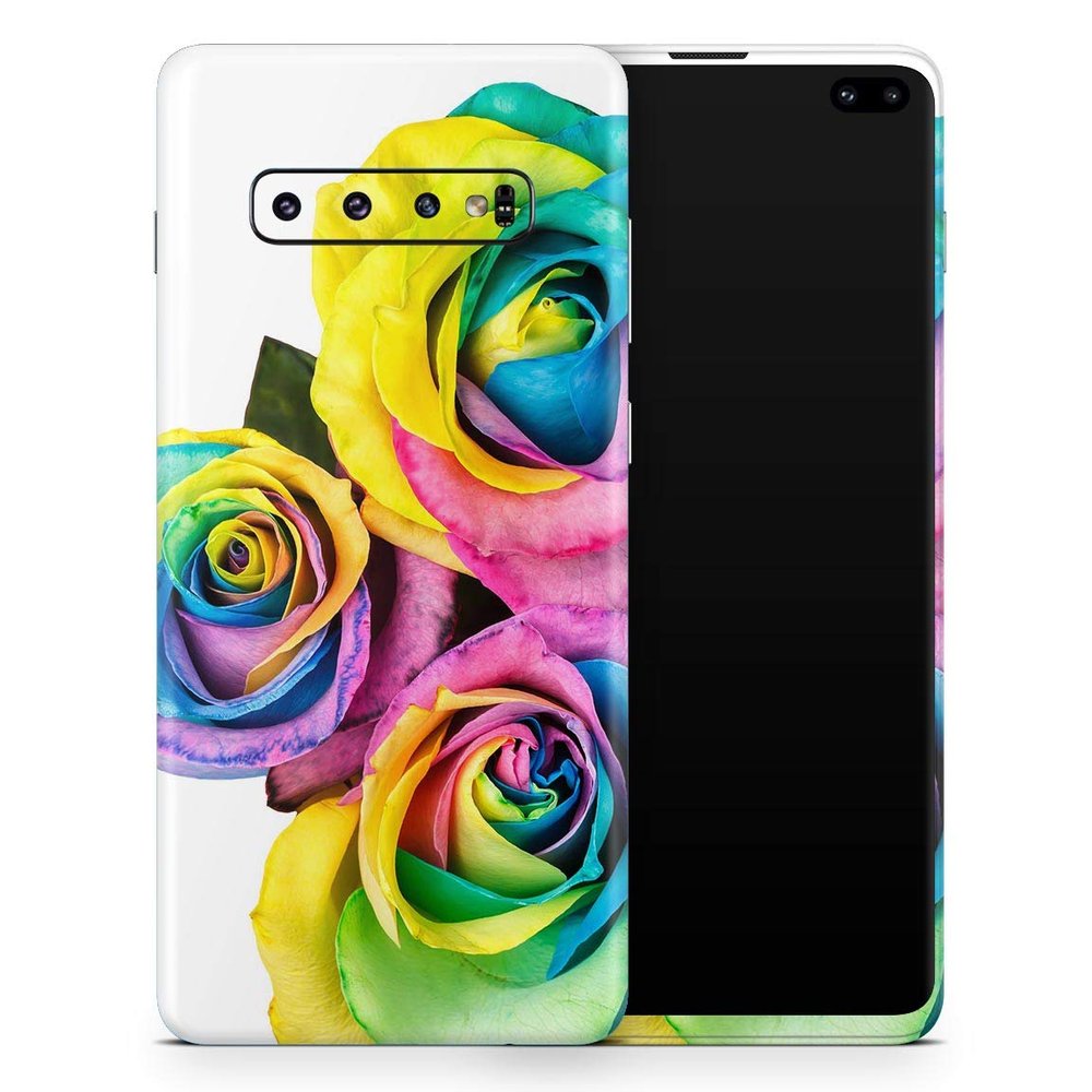 DesignSkinz Rainbow Dyed Roses | Protective Vinyl Decal Wrap Skin Cover Compatible with The Samsung Galaxy S10 (Full-Body, Screen Trim & Back Glass Skin)