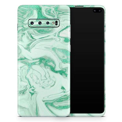 DesignSkinz Mint Marble & Digital Gold Foil V6 | Protective Vinyl Decal Wrap Skin Cover Compatible with The Samsung Galaxy S20 Ultra (Full-Body, Screen Trim & Back Glass Skin)