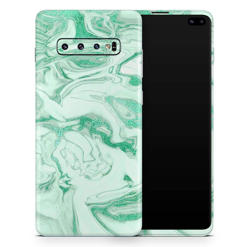 DesignSkinz Mint Marble & Digital Gold Foil V6 | Protective Vinyl Decal Wrap Skin Cover Compatible with The Samsung Galaxy S20 Ultra (Full-Body, Screen Trim & Back Glass Skin)