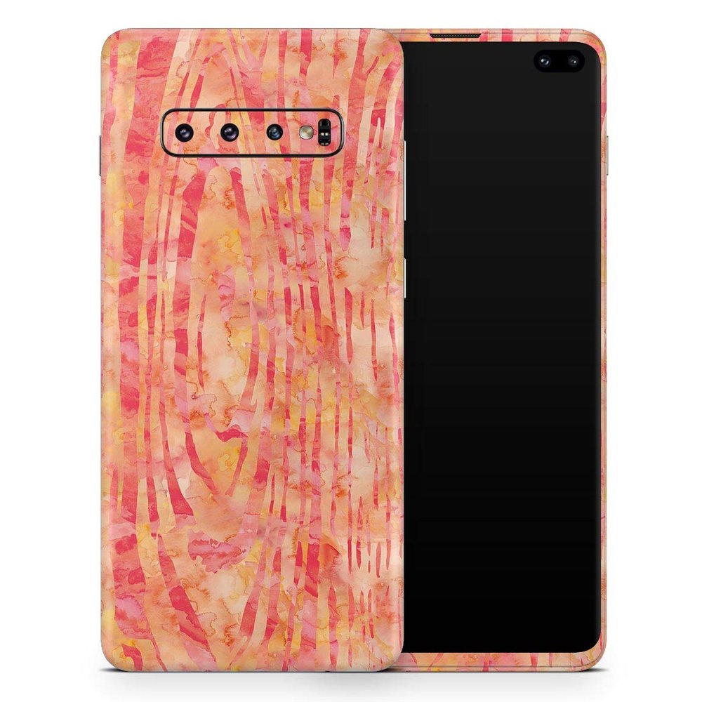 DesignSkinz Orange Watercolor Woodgrain | Protective Vinyl Decal Wrap Skin Cover Compatible with The Samsung Galaxy Note 10 Plus (Full-Body, Screen Trim & Back Glass Skin)