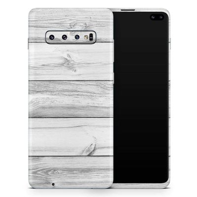 DesignSkinz White & Gray Wood Planks | Protective Vinyl Decal Wrap Skin Cover Compatible with The Samsung Galaxy S10 Plus (Full-Body, Screen Trim & Back Glass Skin)