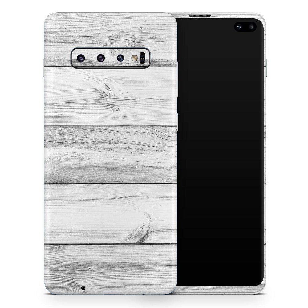 DesignSkinz White & Gray Wood Planks | Protective Vinyl Decal Wrap Skin Cover Compatible with The Samsung Galaxy S10 Plus (Full-Body, Screen Trim & Back Glass Skin)