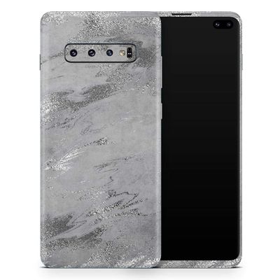 DesignSkinz Dark Silver Marble Swirl V9 | Protective Vinyl Decal Wrap Skin Cover Compatible with The Samsung Galaxy S10 Plus (Full-Body, Screen Trim & Back Glass Skin)