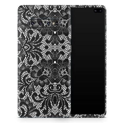 DesignSkinz Black and White Lace Pattern V108 | Protective Vinyl Decal Wrap Skin Cover Compatible with The Samsung Galaxy S9 Plus (Full-Body, Screen Trim & Back Glass Skin)