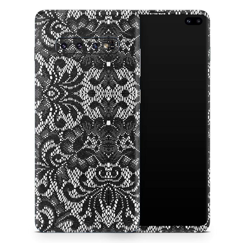 DesignSkinz Black and White Lace Pattern V108 | Protective Vinyl Decal Wrap Skin Cover Compatible with The Samsung Galaxy S9 Plus (Full-Body, Screen Trim & Back Glass Skin)