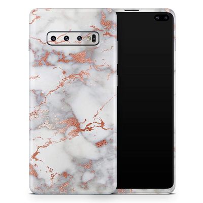 DesignSkinz Rose Pink Marble & Digital Gold Frosted Foil V9 | Protective Vinyl Decal Wrap Skin Cover Compatible with The Samsung Galaxy Z Flip (Full-Body, Screen Trim & Back Glass Skin)