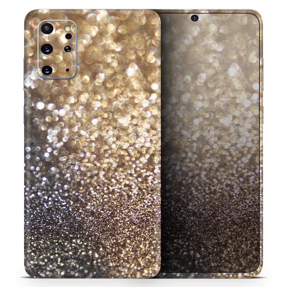 DesignSkinz Gold and Black Unfocused Glimmering Rainfall | Protective Vinyl Decal Wrap Skin Cover Compatible with The Samsung Galaxy S9 Plus (Full-Body, Screen Trim & Back Glass Skin)