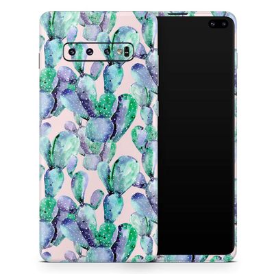 DesignSkinz Watercolor Cactus Succulent Bloom V9 | Protective Vinyl Decal Wrap Skin Cover Compatible with The Samsung Galaxy Note 10 Plus (Full-Body, Screen Trim & Back Glass Skin)