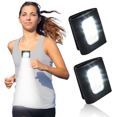 GOANDO 2 Pack Safety Jogging LED Light, Black, Water Resistant, 4 Modes, USB Charging, Strong Magnetic Clip for Night Running, Walking, Hiking