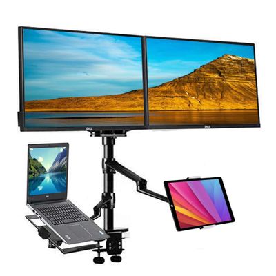 4 arm Height Adjustable Desk Bed Holder Mount Stand for 10 to 17 inch Laptop and Double Monitor(11-27 inc),Compatible with MacBook,Ipad Pro Ipad Air,iPad mini, Tablets 9 to 13 inch (Black)