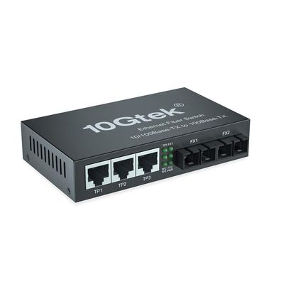 10Gtek 5-Port Fast Ethernet Desktop Fiber Switch, 2 Ports Dual SC Fiber, 20 km