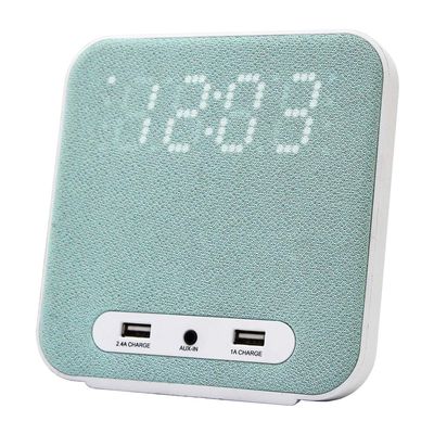 HANNLOMAX HX-145CR Alarm Clock Radio, PLL FM Radio, Digital Clock with Dual Alarm, 2 USB Ports for 2.4A and 1A Charging, Aux-in, AC Power Operation only. (Green)