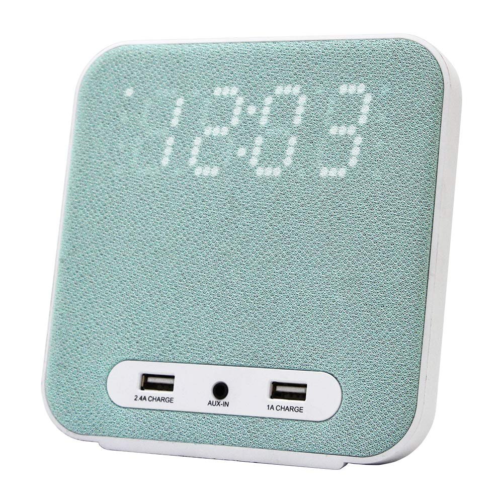 HANNLOMAX HX-145CR Alarm Clock Radio, PLL FM Radio, Digital Clock with Dual Alarm, 2 USB Ports for 2.4A and 1A Charging, Aux-in, AC Power Operation only. (Green)