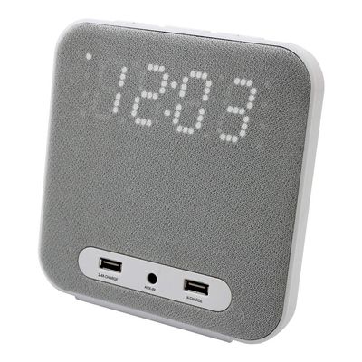HANNLOMAX HX-145CR Alarm Clock Radio, PLL FM Radio, Digital Clock with Dual Alarm, 2 USB Ports for 2.4A and 1A Charging, Aux-in, AC Power Operation only. (Grey)