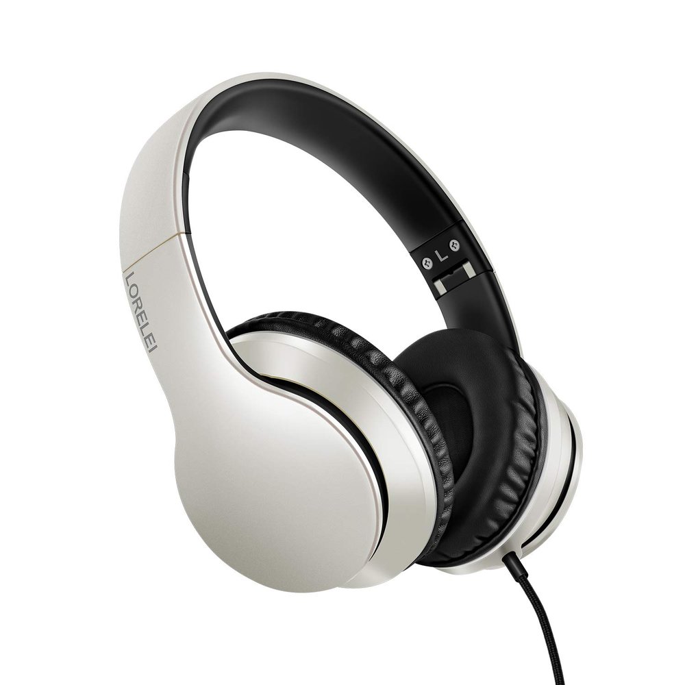 LORELEI X6 Over-Ear Headphones With Microphone, Lightweight Foldable & Portable Stereo Bass With 1.45M No-Tangle, Wired for Smartphone Tablet MP3/4