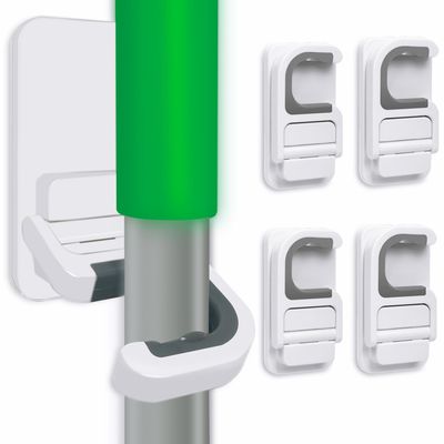 Tinkeep 4pack Broom Holder Wall Mount Mop Holder Broom and Mop Gripper Self Adhesive No Drilling Anti-Slip Mop Handle Hanger Household Cleaning Organizer, Holds up to 6 lb