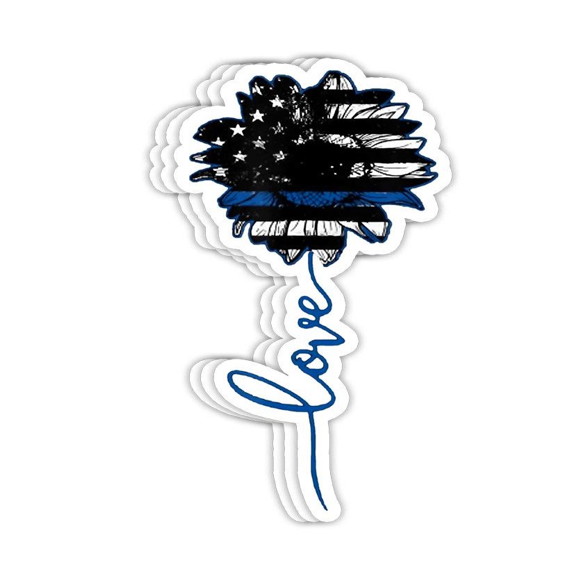 GreenTeeZ Love Blue Line Flag Sunflower Hippie Lover Gift Gift Decorations - 4x3 Vinyl Stickers, Laptop Decal, Water Bottle Sticker (Set of 3)