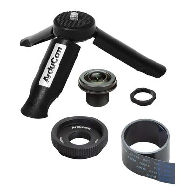 Arducam 180 Degree Fisheye M12 Lens Bundle for Raspberry Pi HQ Camera, Wide Angle Lens with Portable Tripod Stand and 2ft/60cm Black Camera Cable
