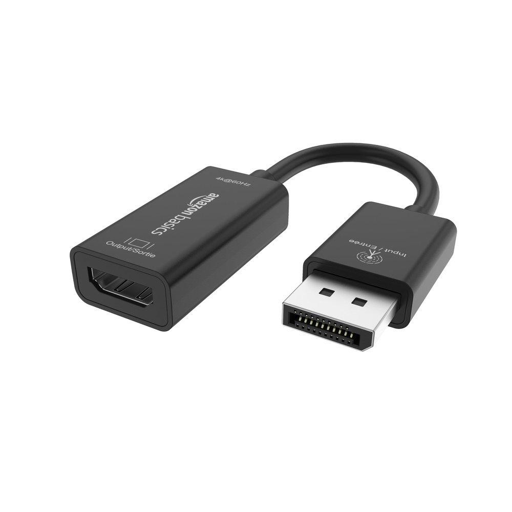 Amazon Basics DisplayPort (4k@60Hz) to HDMI Female Converter (Not Compatible with a USB Port), Black, 9.25 x 0.87 x 0.47 in