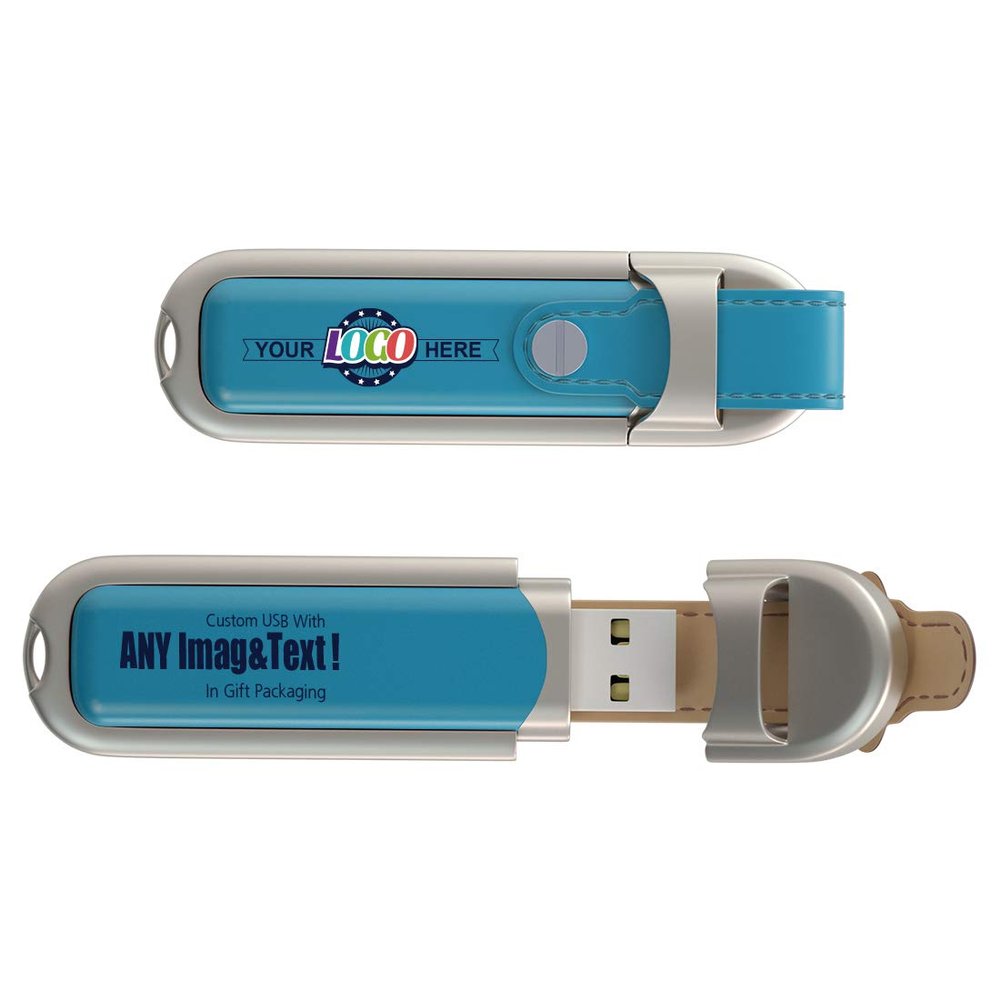 MEINAMI Customized USB Flash Drive Blue Leather Custom Thumb Drive Personalized Memory Stick 256MB 100 Pack