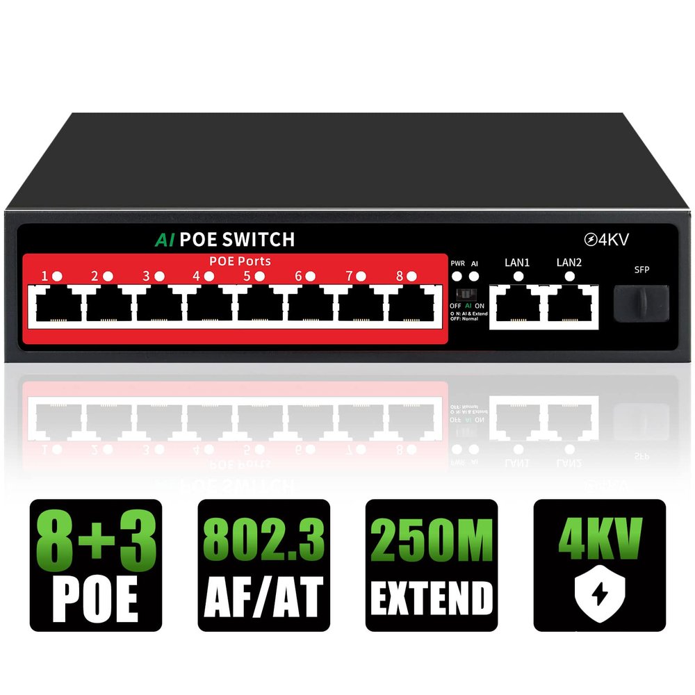 8 Port PoE+ Switch | Easy Smart Managed Ethernet Switch | Support VLAN, QoS | 120W Total PoE Budget | Fanless Metal | Plug & Play (Desktop/Wall Mount)