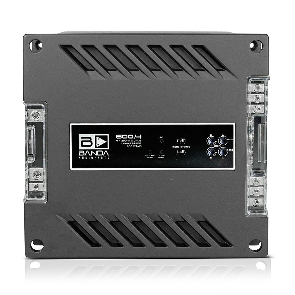 4-Channel Vehicle Audio Amplifier - 200 WRMS High-Powered Mono Amplifier w/Subsonic Filter and Low Pass Filter Stable at 1 ohm, LED Indicators, Sound Specialization - Banda 800.41OHM
