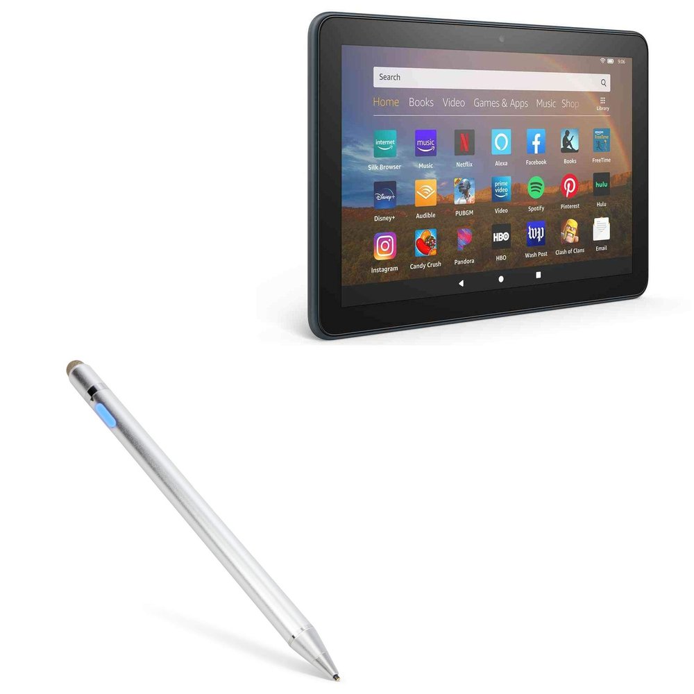 BoxWave Stylus Pen Compatible with Amazon Fire HD 8 Plus (10th Gen 2020) - AccuPoint Active Stylus, Electronic Stylus with Ultra Fine Tip - Metallic Silver
