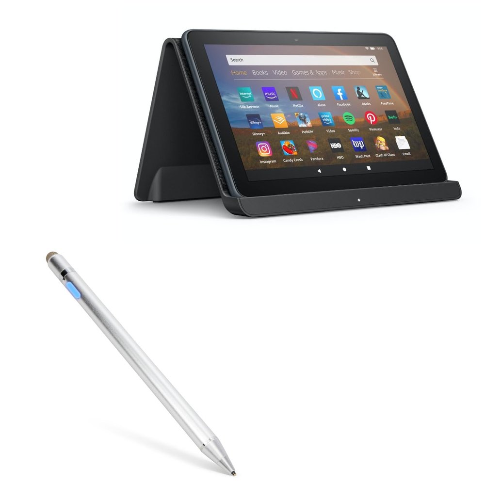 BoxWave Stylus Pen Compatible with Amazon Fire HD 8 (10th Gen 2020) - AccuPoint Active Stylus, Electronic Stylus with Ultra Fine Tip - Metallic Silver